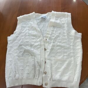 Women's Cream Knit Button-Front Sweater Vest